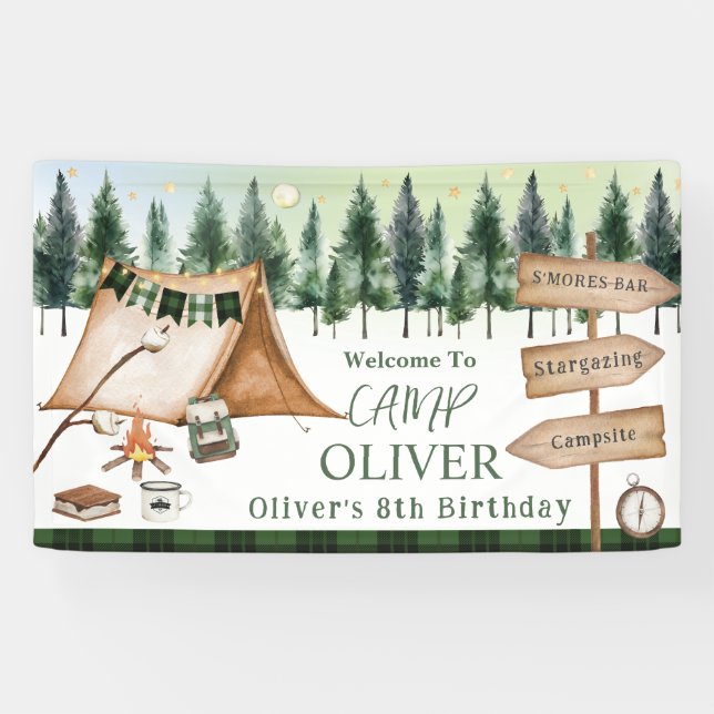 Camping Bonfire Campfire S'mores Outdoor Birthday Banner (Horizontal)