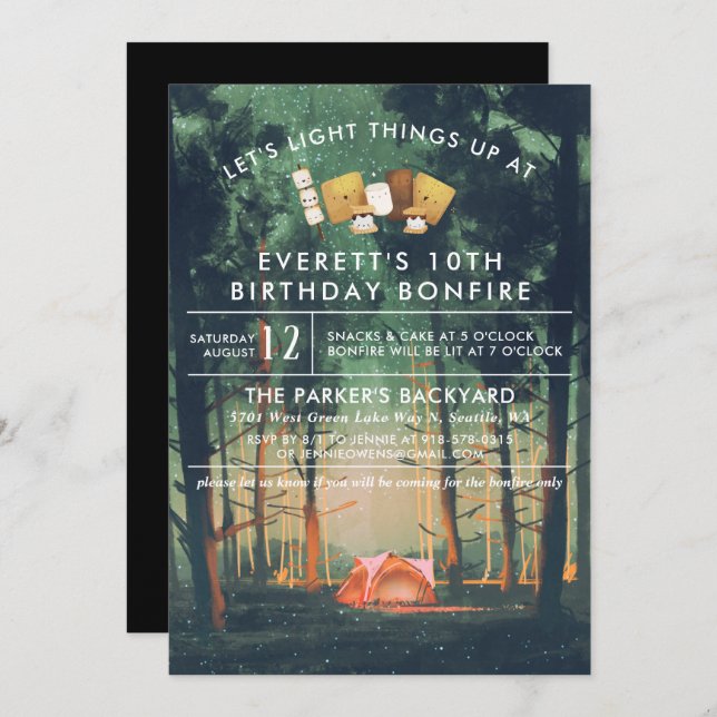 Camping Bonfire S'mores Birthday Party  Invitation (Front/Back)