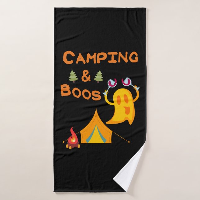Camping & Boos Ghosts Wine Camping Halloween Bath Towel (Bath Towel)