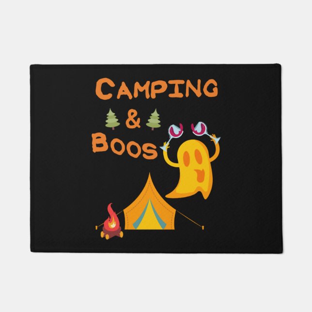Camping & Boos Ghosts Wine Camping Halloween Doormat (Front)