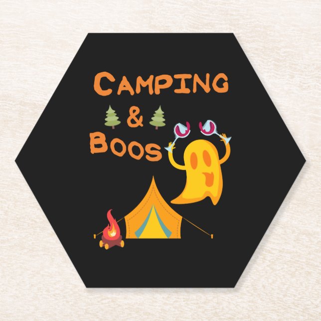 Camping & Boos Ghosts Wine Camping Halloween Paper Coaster (Front)