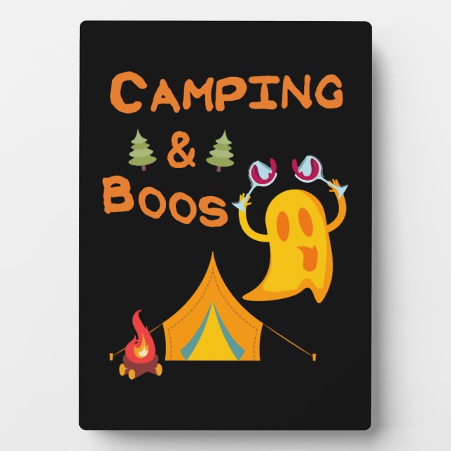 Camping & Boos Ghosts Wine Camping Halloween Plaque (Front)