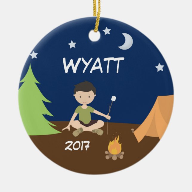 Camping Boy Camper Night Sky Tent Ornament Brown (Front)