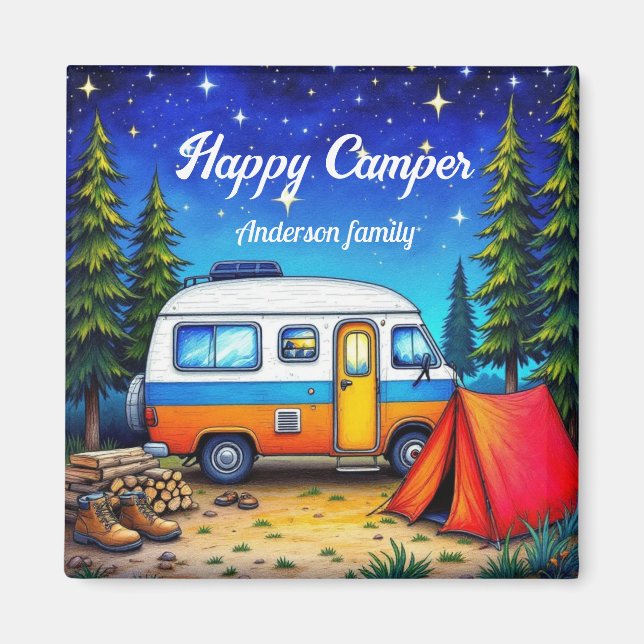 Camping Camper Blue Green Nature Hiking Magnet (Front)