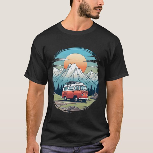 Camping camper mountains nature sunrise gift gift T-Shirt (Front)