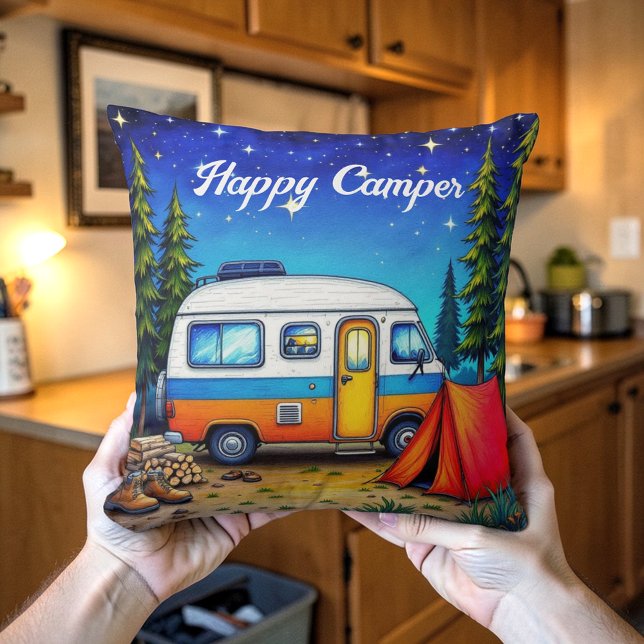 Camping Campervan Watercolor Nature Cushion (Creator Uploaded)