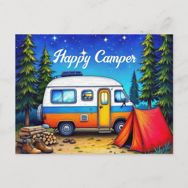 Camping Campervan Watercolor Nature Holiday Postcard (Front)