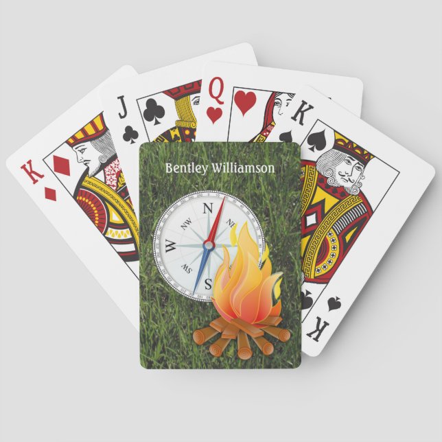 Camping campfire and compass Personalise Playing Cards (Back)