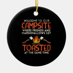 Camping Campfire and Marshmallows Ceramic Tree Decoration