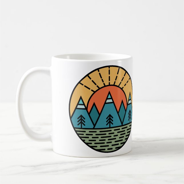 camping campfire mountains wanderlust, hiking coffee mug (Left)