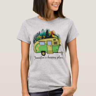 Camping, caravan, forest, happy place T-Shirt