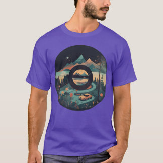Camping Caravan in Mountain Landscape with Record T-Shirt