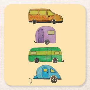 Camping caravans square paper coaster
