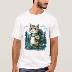 camping Cat. Cute cat wearing a backpack funny T-Shirt