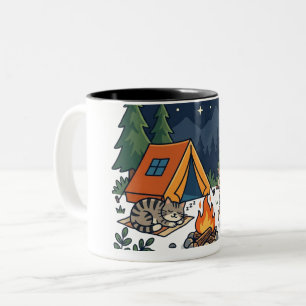 Camping Cat & Dog Gift Cute Campfire Night Sky Two-Tone Coffee Mug