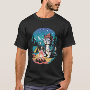 Camping Cat Roasting Marshmallow Campfire Adventur T-Shirt