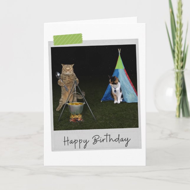 Camping Cats Funny Birthday Card (Front)