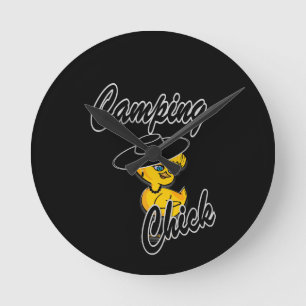 Camping Chick #4 Round Clock
