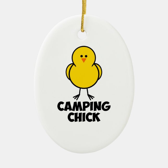 Camping Chick Ceramic Tree Decoration (Front)