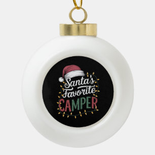 Camping Christmas Santa's Favourite Camper Gift Ceramic Ball Christmas Ornament