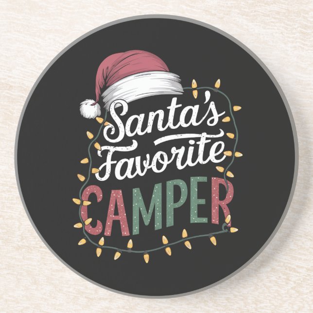 Camping Christmas Santa's Favourite Camper Gift Coaster (Front)