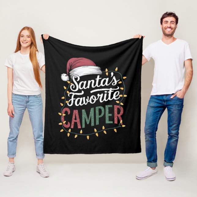 Camping Christmas Santa's Favourite Camper Gift Fleece Blanket (In Situ)