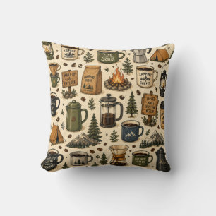 Camping Coffee Vintage Seamless Pattern Cushion