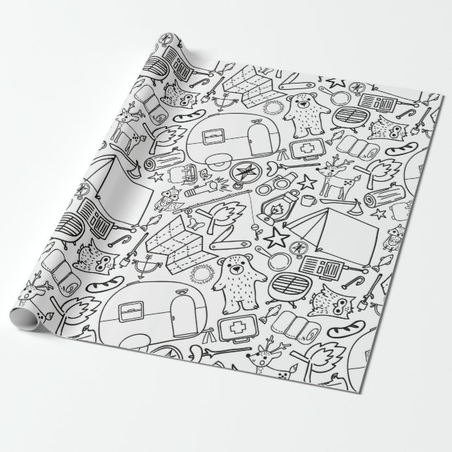 Camping Colour Me Wrapping Paper (Unrolled)
