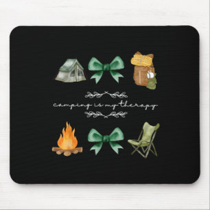 Camping coquette bow camping is therapy summer mouse mat