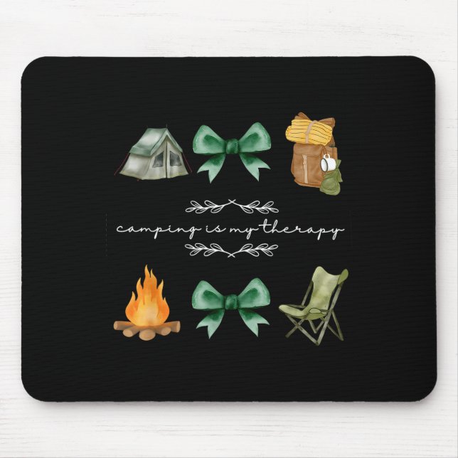 Camping coquette bow camping is therapy summer mouse mat (Front)