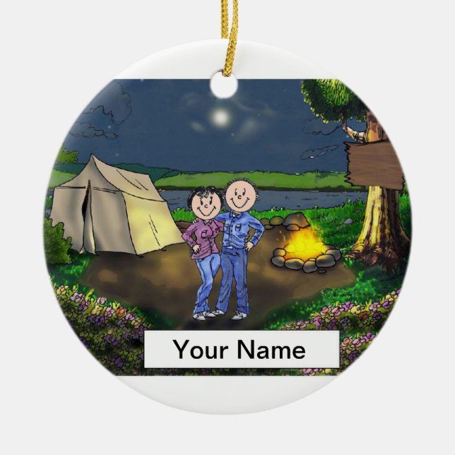 Camping Couple Ceramic Tree Decoration (Front)