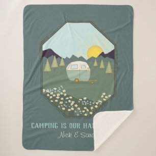 Camping Couples Outdoors  Camp TrailerPersonalized Sherpa Blanket