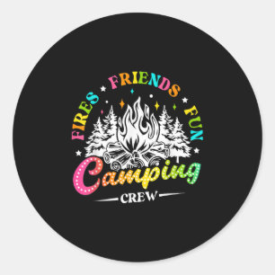 Camping Crew Fires Friends Fun Summer Vibes Camper Classic Round Sticker