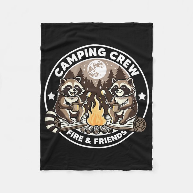 Camping Crew Hike Camping Campfire Raccoons Family Fleece Blanket (Front)