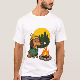 Camping Dachshund Roasting Marshmallow T-Shirt