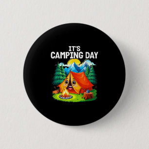 Camping day happy outdoors tent adventure lover 6 cm round badge