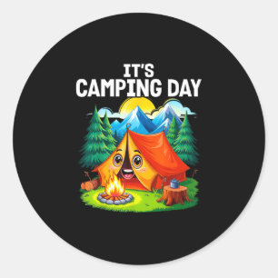 Camping day happy outdoors tent adventure lover classic round sticker