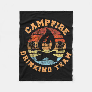 Camping Drunk Alcohol Retro Vintage Campfire Drink Fleece Blanket