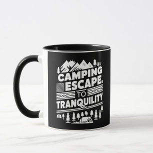 Camping Escape to tranquillity, black mug 
