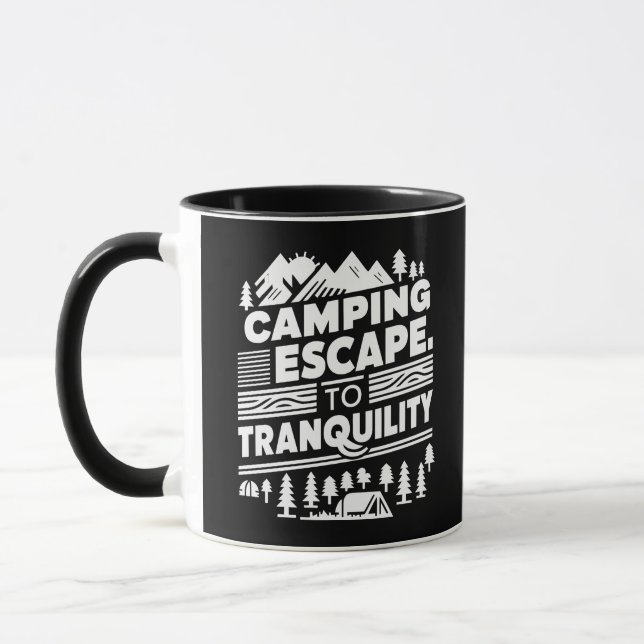 Camping Escape to tranquillity, black mug  (Left)