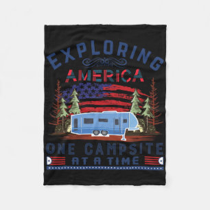 Camping Fifth Wheel Patriotic Exploring America On Fleece Blanket