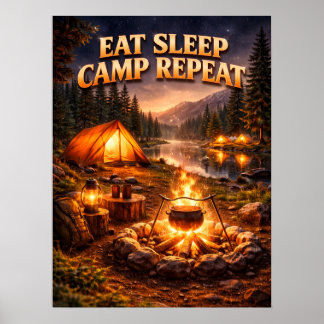 Camping Fire Night Escape Poster