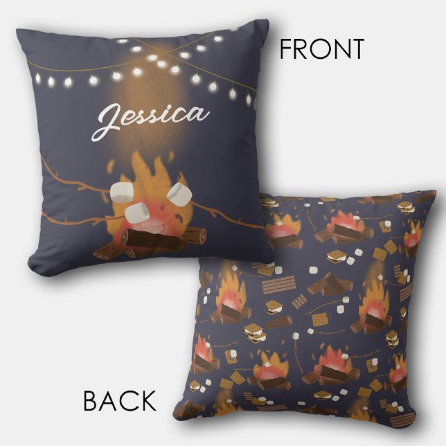 Camping Fire Outdoor Adventure & Marshmallows Cushion (Camping Fire Outdoor Adventure & Marshmallows Throw Pillow)