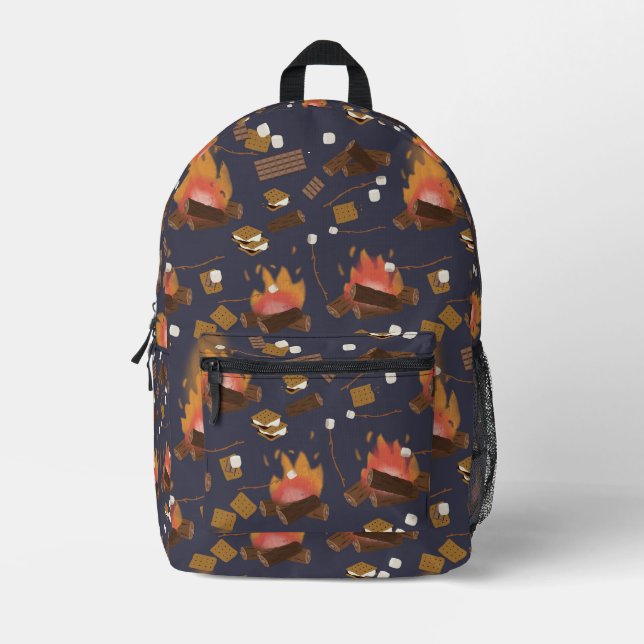 Camping Fire Outdoor Adventure & Marshmallows Printed Backpack (Front)