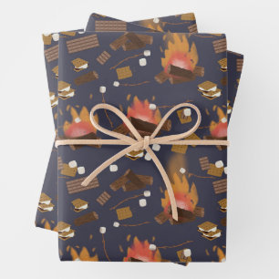 Camping Fire Outdoor Adventure & Marshmallows Wrapping Paper Sheet