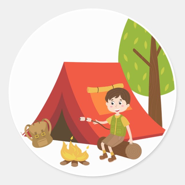 Camping First Birthday Tent Outdoor Party Classic Round Sticker (Front)