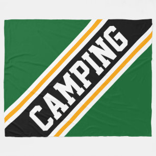 CAMPING Forest Green Yellow Black Racing Stripes Fleece Blanket