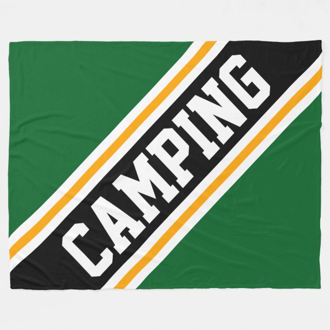 CAMPING Forest Green Yellow Black Racing Stripes Fleece Blanket (Front (Horizontal))