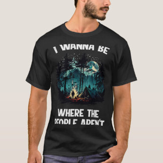 Camping Forest Man by Fire Backpacker Natural Tent T-Shirt