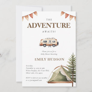 Camping Forest Watercolor Baby Shower Invitation